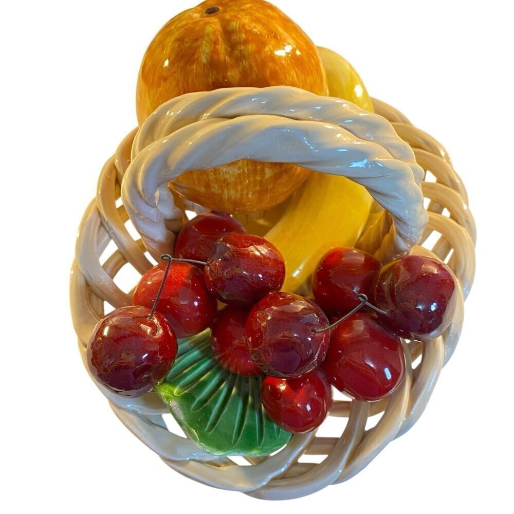 Ceramic Fruit Basket Made in Italy 6" x 8" Banana Cherries Orange - Picture 6 of 10